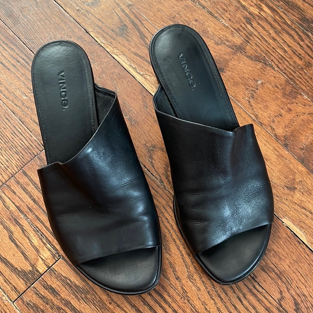 Vince Wedge Sandal - Black Leather